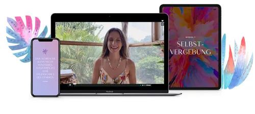 Löwenherz-Kurs von Laura Malina Seiler auf Laptop, Tablet und Smartphone mit dem Modul Selbstvergebung