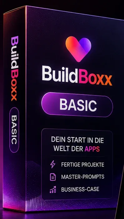 Produktbox der Lovable BuildBoxx Basic mit den Stichworten fertige Projekte, Master-Prompts und Business-Case