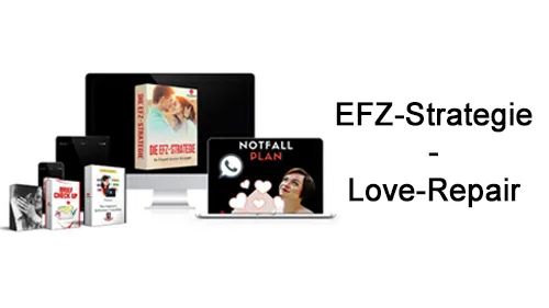 Kursmaterialien der EFZ-Strategie mit Notfall Plan auf mehreren Geräten neben dem Schriftzug EFZ-Strategie – Love-Repair