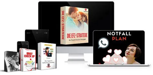 Die EFZ-Strategie von Love-Repair als Buch, auf Monitor, Laptop und Smartphone mit dem Notfall Plan