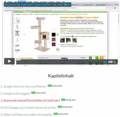 Video mit Kapitelinhalt und Neu-Kennzeichnungen im Websitepilot Kurs