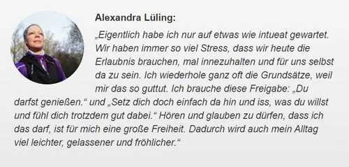 Kundenstimme von Alexandra Lüling über die Freiheit, mit intueat wieder genießen zu dürfen