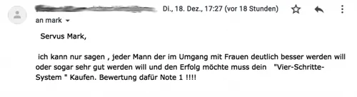 E-Mail eines Lesers an Mark Lambert, der das Vier-Schritte-System mit der Note 1 bewertet
