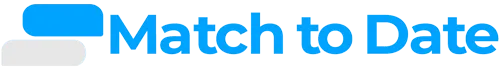 Blauer Schriftzug Match to Date mit Chat-Sprechblase