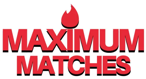 Roter Schriftzug Maximum Matches mit Tinder-Flamme