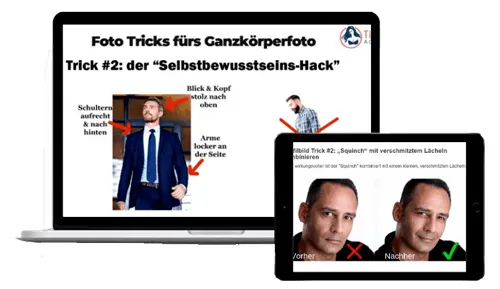 Laptop und Tablet mit Foto-Tricks fürs Ganzkörperfoto aus Modul 2 von Maximum Matches