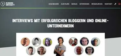 Mitgliederbereich der Blogging University mit Interviews mit erfolgreichen Bloggern und Online-Unternehmern