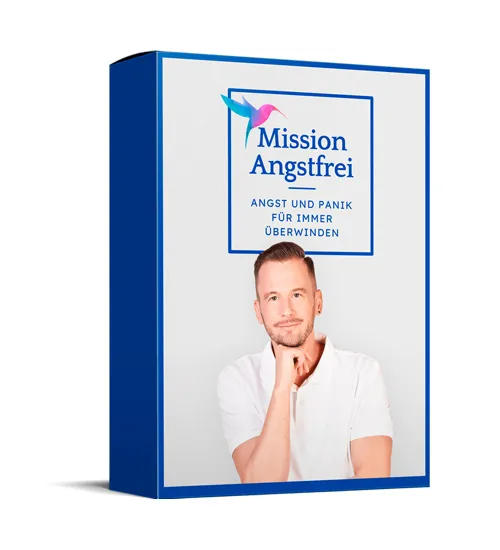 Blaue Kursbox Mission Angstfrei – Angst und Panik für immer überwinden mit Sascha Jurek auf dem Cover