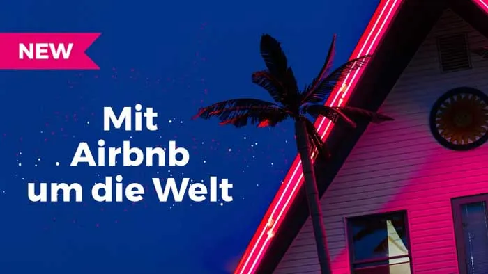 Titelgrafik des Kurses Mit Airbnb um die Welt mit Palme und pinker Neon-Beleuchtung