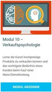 Modulkarte Modul 10 – Verkaufspsychologie, Evergreensystem Erfahrungen