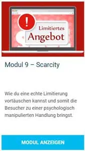 Modulkarte Modul 9 – Scarcity mit limitiertem Angebot im Evergreensystem Test