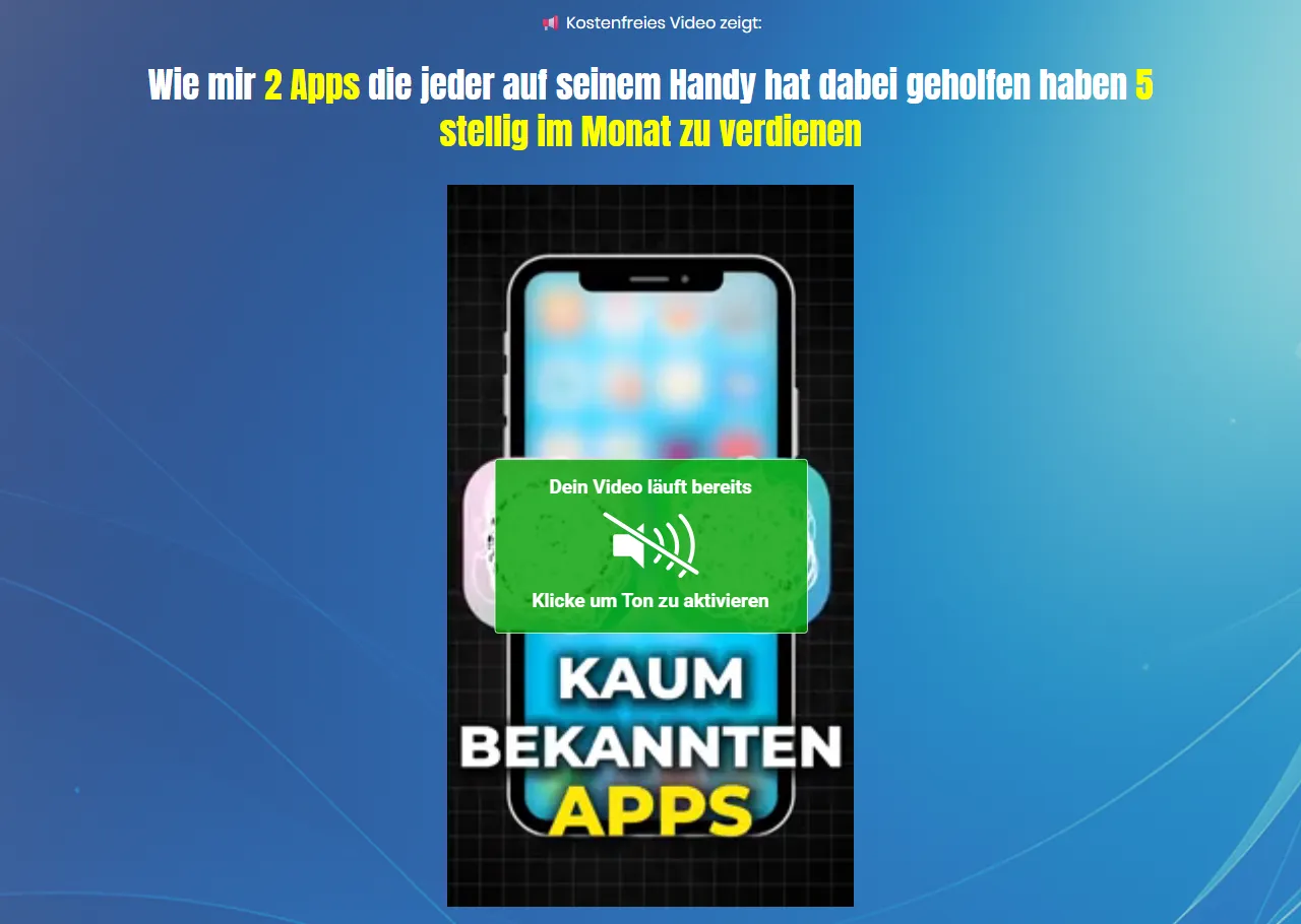 Kursseite von Money Magnet 2.0 mit der Überschrift zu zwei Apps und dem Startbild des Informationsvideos