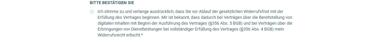 Häkchen zum Widerrufsrecht im Bestellformular des Moneyflow Income System mit vollständigem Text