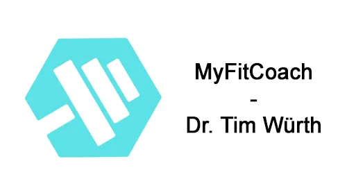 Türkises MyFitCoach-Logo mit dem Schriftzug MyFitCoach – Dr. Tim Würth