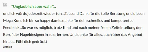 Kundenstimme von Jessica zur Nageldesign Online Ausbildung: „Unglaublich aber wahr“