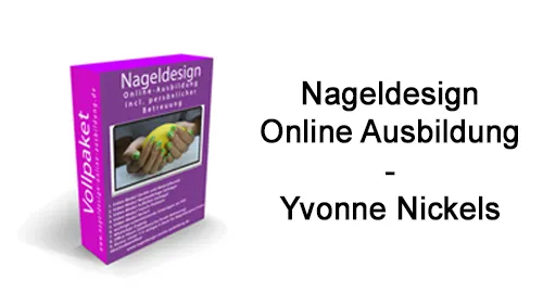 Lila Kursbox Vollpaket der Nageldesign Online Ausbildung mit dem Schriftzug Nageldesign Online Ausbildung – Yvonne Nickels