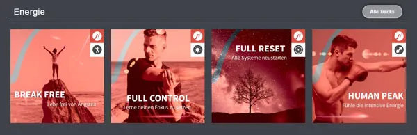 Kategorie Energie bei neobeats mit den Tracks Break Free, Full Control, Full Reset und Human Peak