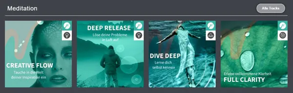 Kategorie Meditation bei neobeats mit den Tracks Creative Flow, Deep Release, Dive Deep und Full Clarity