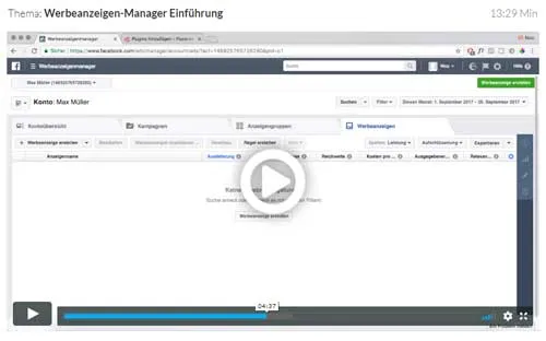 Video-Lektion Werbeanzeigen-Manager Einführung, in der Nico Lampe den Facebook Werbeanzeigenmanager erklärt