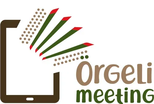 Logo von Örgeli meeting mit stilisiertem Tablet und Örgeli-Tasten