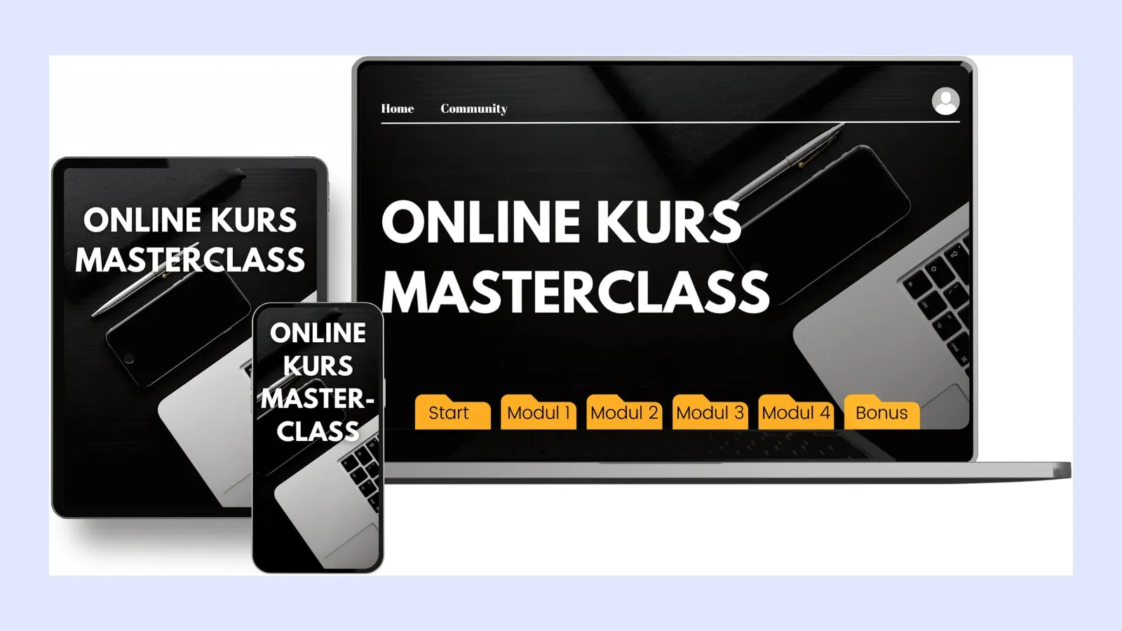 Online Kurs Masterclass von Anchu Kögl als Darstellung auf Laptop, Tablet und Smartphone