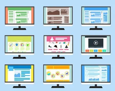 Illustration verschiedener Shopdesigns auf Monitoren zum Thema Onlineshop optimieren