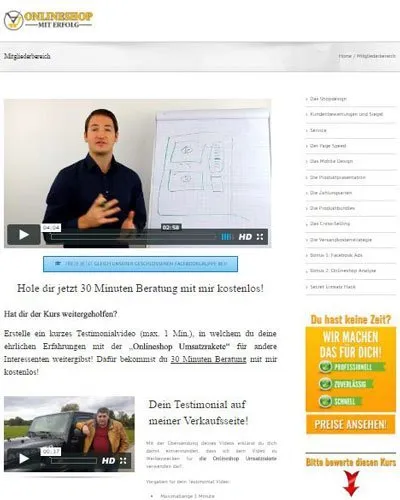 Screenshot des Mitgliederbereichs der Onlineshop Umsatzrakete zu Usability und Design
