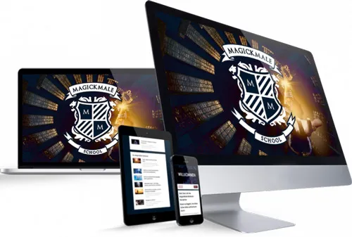 Monitor, Laptop, Tablet und Smartphone mit dem Magick Male School Wappen von Orlando's School