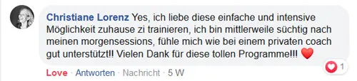 Facebook-Kommentar von Christiane Lorenz, die sich für die Pilates-Programme bedankt