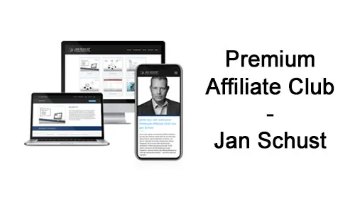 Premium Affiliate Club von Jan Schust auf Laptop, Tablet und Smartphone neben dem Schriftzug des Kurses