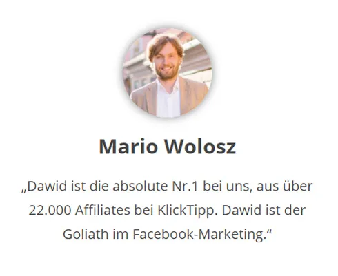 Meinung von Mario Wolosz, für den Dawid Przybylski die Nr. 1 im Facebook-Marketing ist