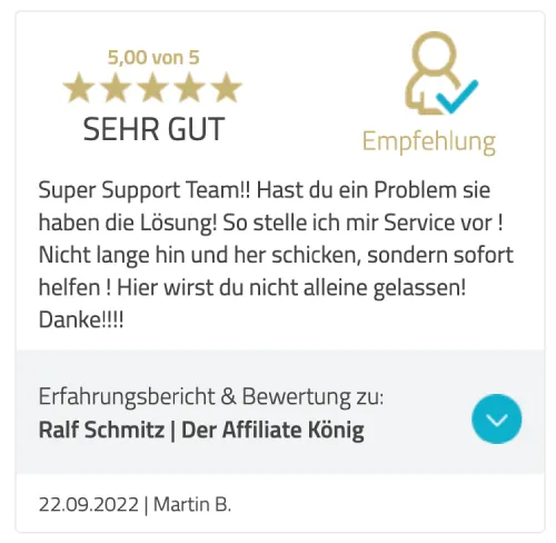 Fünf-Sterne-Bewertung von Martin B. zum Support-Team von Ralf Schmitz