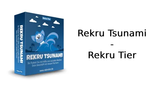 Blaue Kursbox des REKRU Tsunami neben dem Schriftzug Rekru Tsunami – Rekru Tier