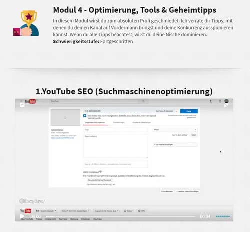 Modul 4 Optimierung, Tools & Geheimtipps im YouTube Kurs 2.0 mit Video zur YouTube SEO