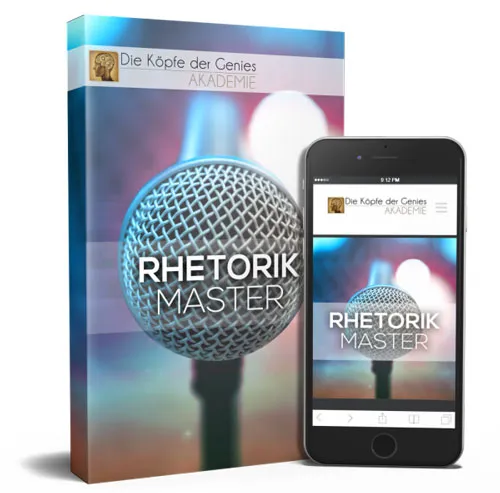 Kursbox und Smartphone des Rhetorik Master von Maxim Mankevich mit einem Mikrofon