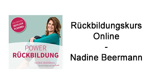 Kursbild Power Rückbildung mit Hebamme Nadine Beermann neben dem Schriftzug Rückbildungskurs Online – Nadine Beermann