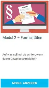Modulkarte Modul 2 – Formalitäten mit Said Shiripour Erfahrungen zur Gewerbeanmeldung