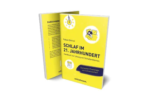 Softcover-Buch Schlaf im 21. Jahrhundert von Schlafonaut in gelbem Design mit Glühbirne