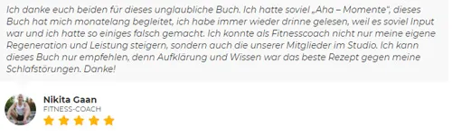 Kundenstimme von Fitness-Coach Nikita Gaan mit fünf Sternen zum Schlafonaut-Buch Schlaf im 21. Jahrhundert