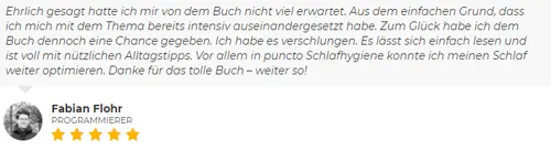 Kundenstimme von Programmierer Fabian Flohr mit fünf Sternen zum Buch Schlaf im 21. Jahrhundert