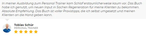 Kundenstimme von Personal Trainer Tobias Schür mit fünf Sternen zum Buch Schlaf im 21. Jahrhundert