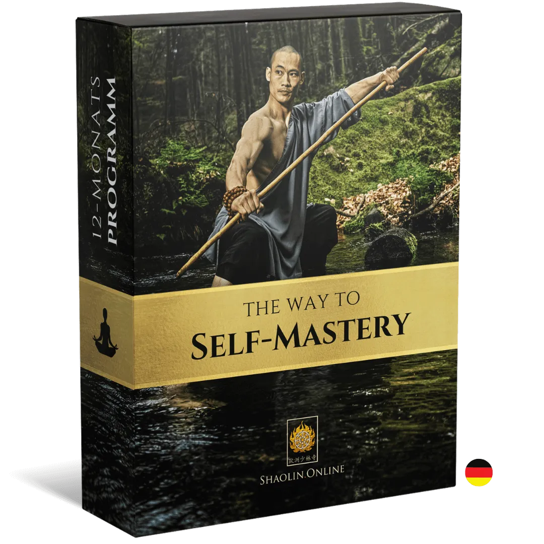 Kursbox des Shaolin-Programms Self-Mastery mit dem Titel The Way to Self-Mastery und dem Hinweis 12-Monats-Programm