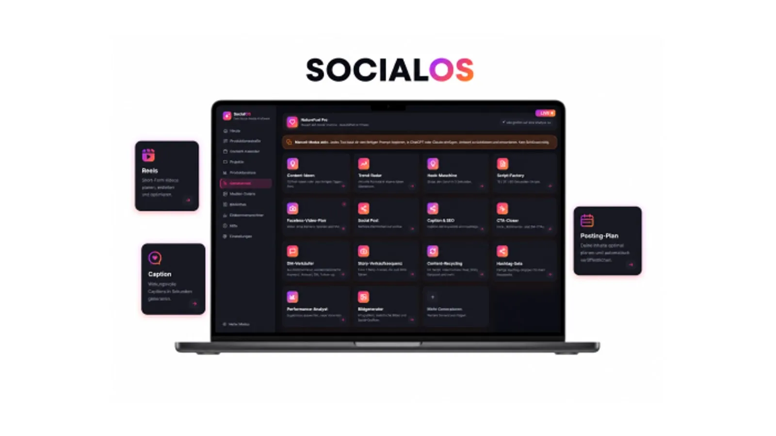 Laptop mit der Oberfläche der Software SocialOS aus dem Social Money System auf hellem Hintergrund