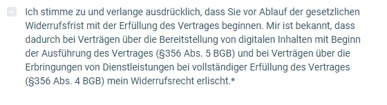 Bestätigung zum Widerrufsrecht im Bestellformular des Social Money System