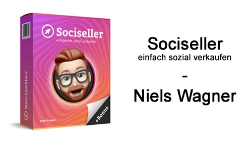 Pinke Kursbox von Sociseller mit Memoji und dem Schriftzug Sociseller – einfach sozial verkaufen – Niels Wagner