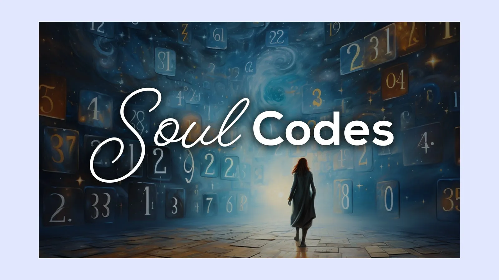 Schriftzug Soul Codes vor einer Wand aus leuchtenden Zahlen, Titelgrafik des Numerologie-Kurses von Maxim Mankevich