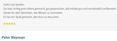 Kundenbewertung von Peter Weymayr zum Steuer-aha-Effekt mit fünf Sternen: gute, verständlich aufbereitete Videos
