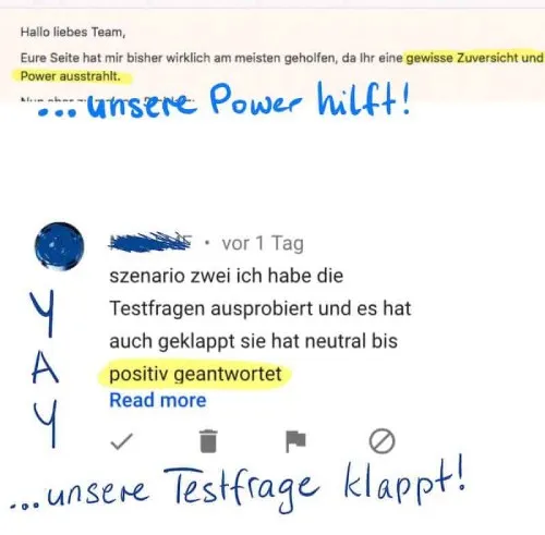 YouTube-Kommentare zu Szenario-Zwei: Testfrage hat geklappt und wurde positiv beantwortet