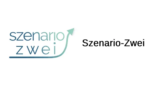 Logo von Szenario-Zwei mit Pfeil neben dem Schriftzug Szenario-Zwei