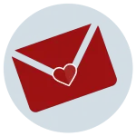 Symbol eines roten Briefumschlags mit Herz für das E-Mail-Coaching von Szenario-Zwei